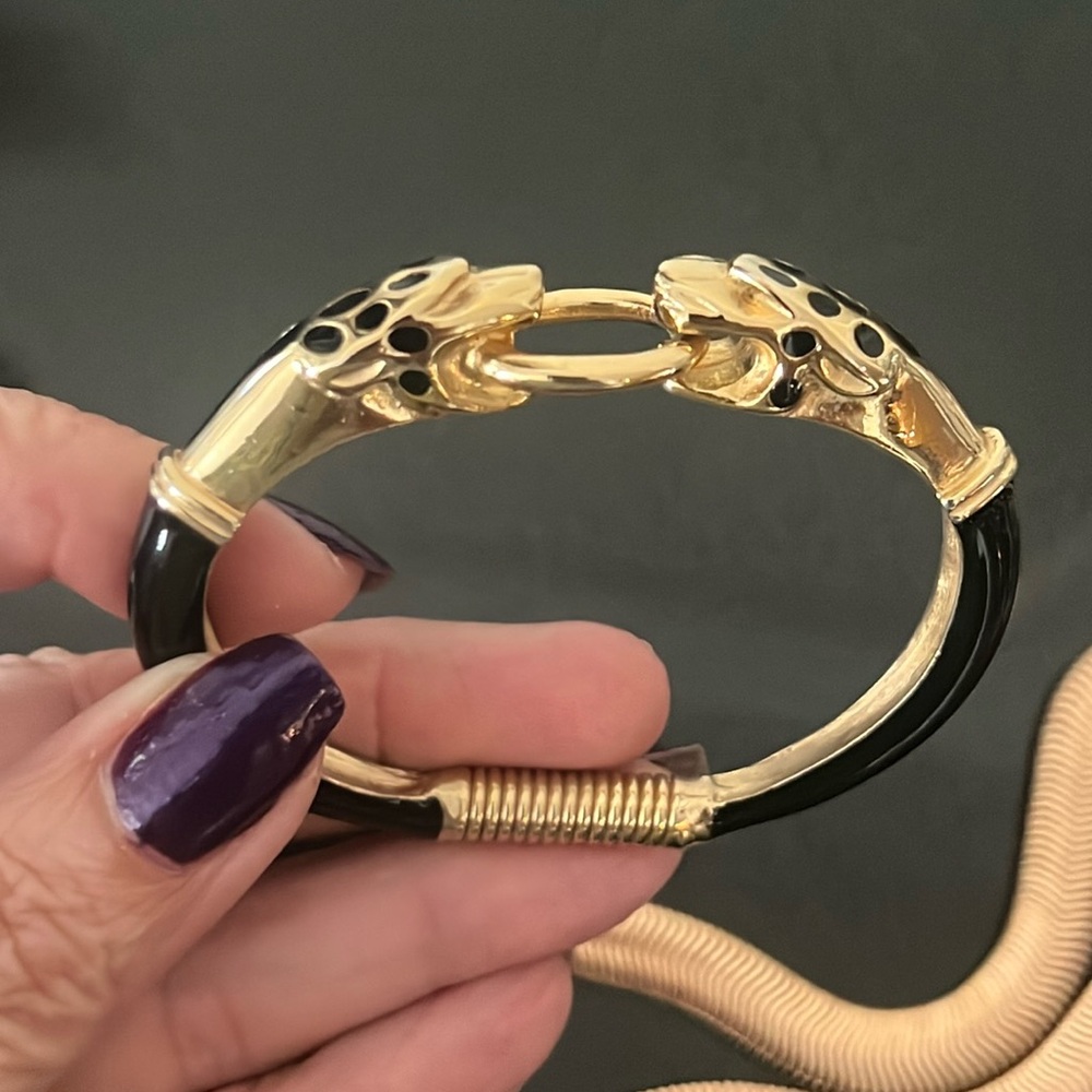 Ultra Rare DONALD STANNARD Gold/Black Enameled Leopard Bracelet Vintage